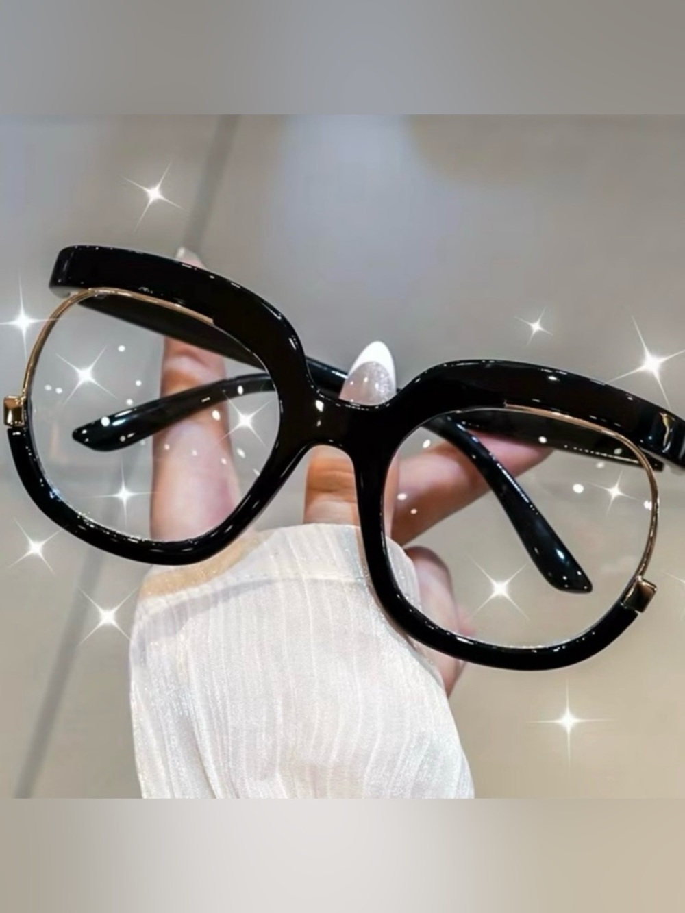 💙 New! Oversized Black w Gold Frames Eyewear Fashion Glasses